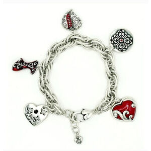 Brighton Bracelet Heart of Hope Go Red Rare Collectible 2000's Silver Red Charms